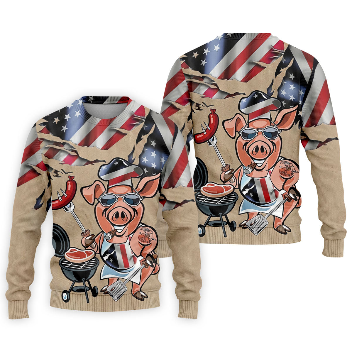 Patriotic American Flag Funny BBQ 250th Anniversary Dark Beige Polo ShirtFor Men, Golf Shirts For Men