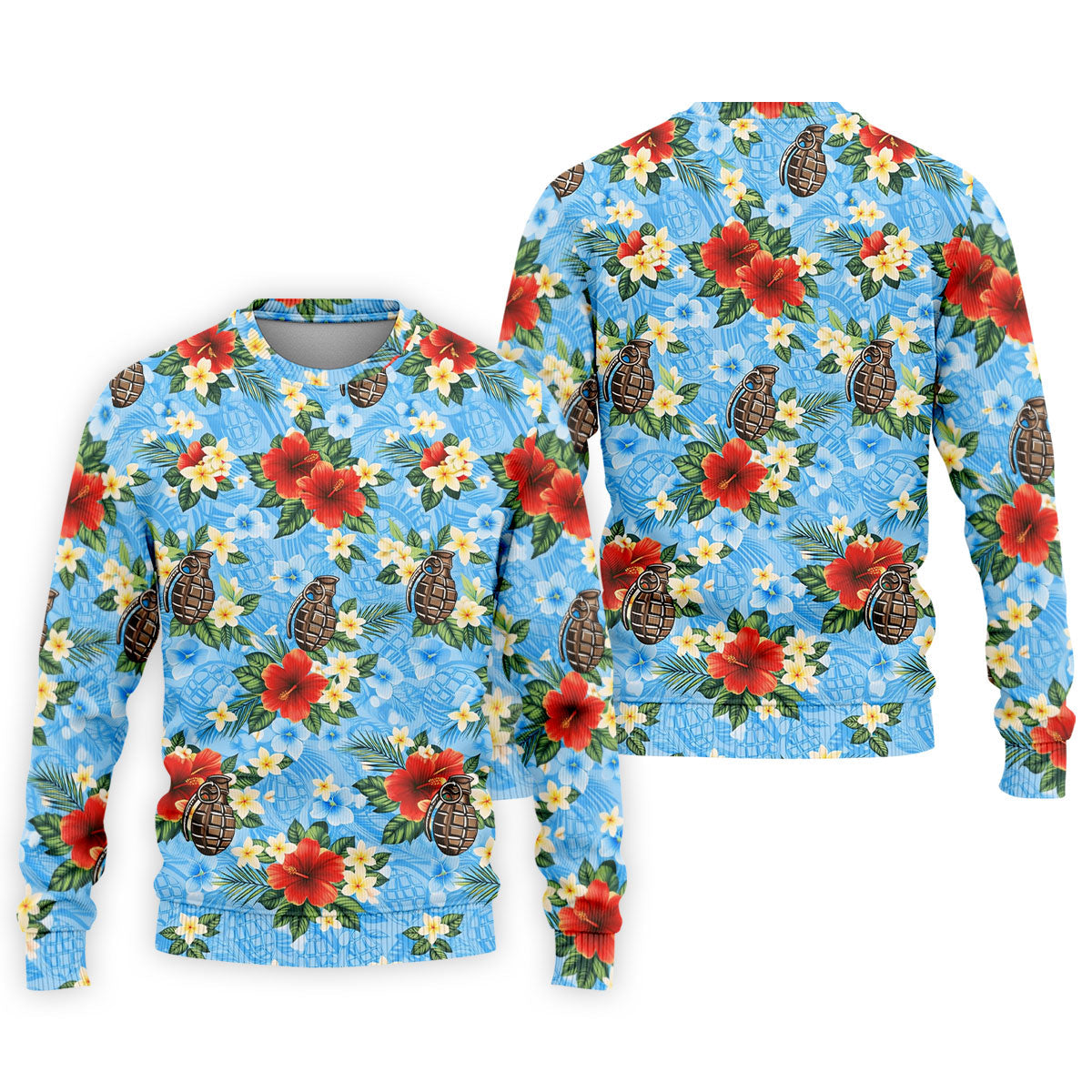 Floral Pattern Army Theme Hawaiian Blue Golf Shirt, Men's Golf Polo ShirtShirts For Men