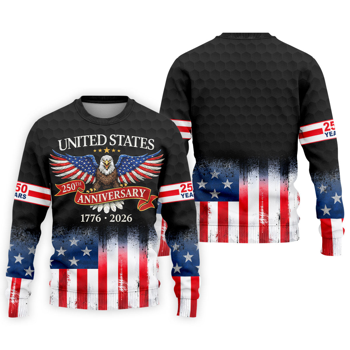 US Bald Eagle 250th Anniversary Celebration Ribbon Black Golf Shirt, Patriotic 4th Of July Golf Shirts For Men