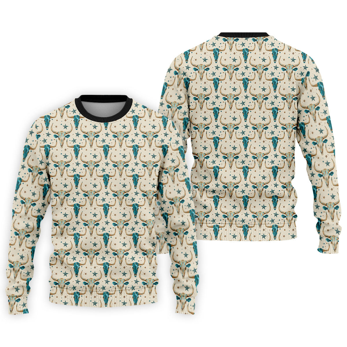 Cow Skulls Turquoise And Beige Western Theme Golf Tops For Men, Polo Shirtor Men, Golf Shirts For Men