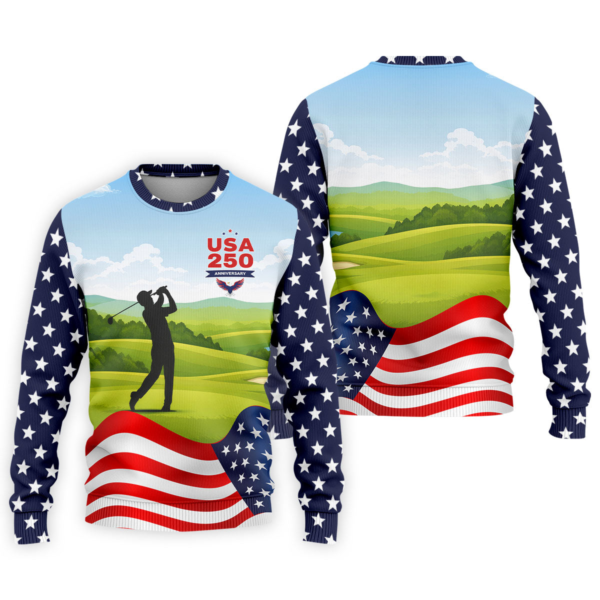 USA 250th Anniversary American Flag Golf Shirt, Patriotic 4th Of July Golf Shirts For Men