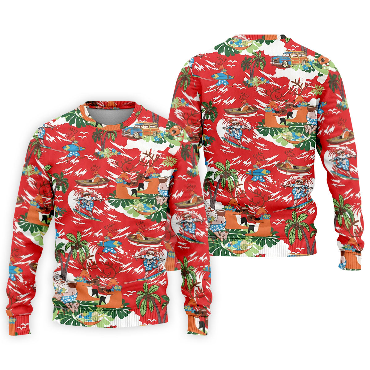 Men's Funny Tropical Santa Surfing Golf Shirt, Christmas Golf Shirt, Printed Golf Shirts