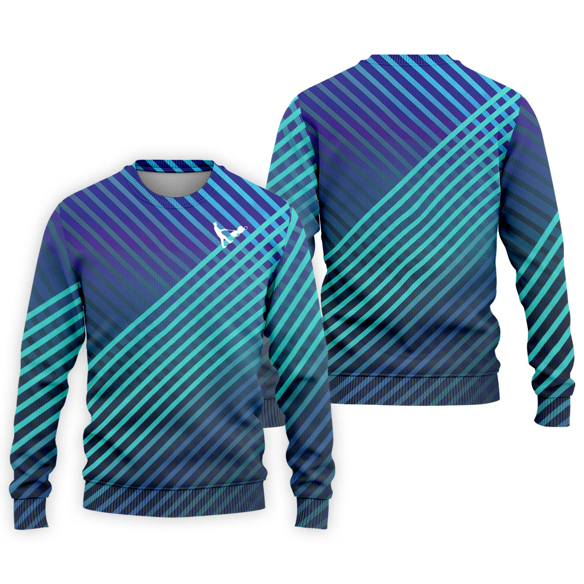 Teal And Purple Striped Pattern Golf Tops For Men, Performance Golf Shirt, Polo Shirt Men