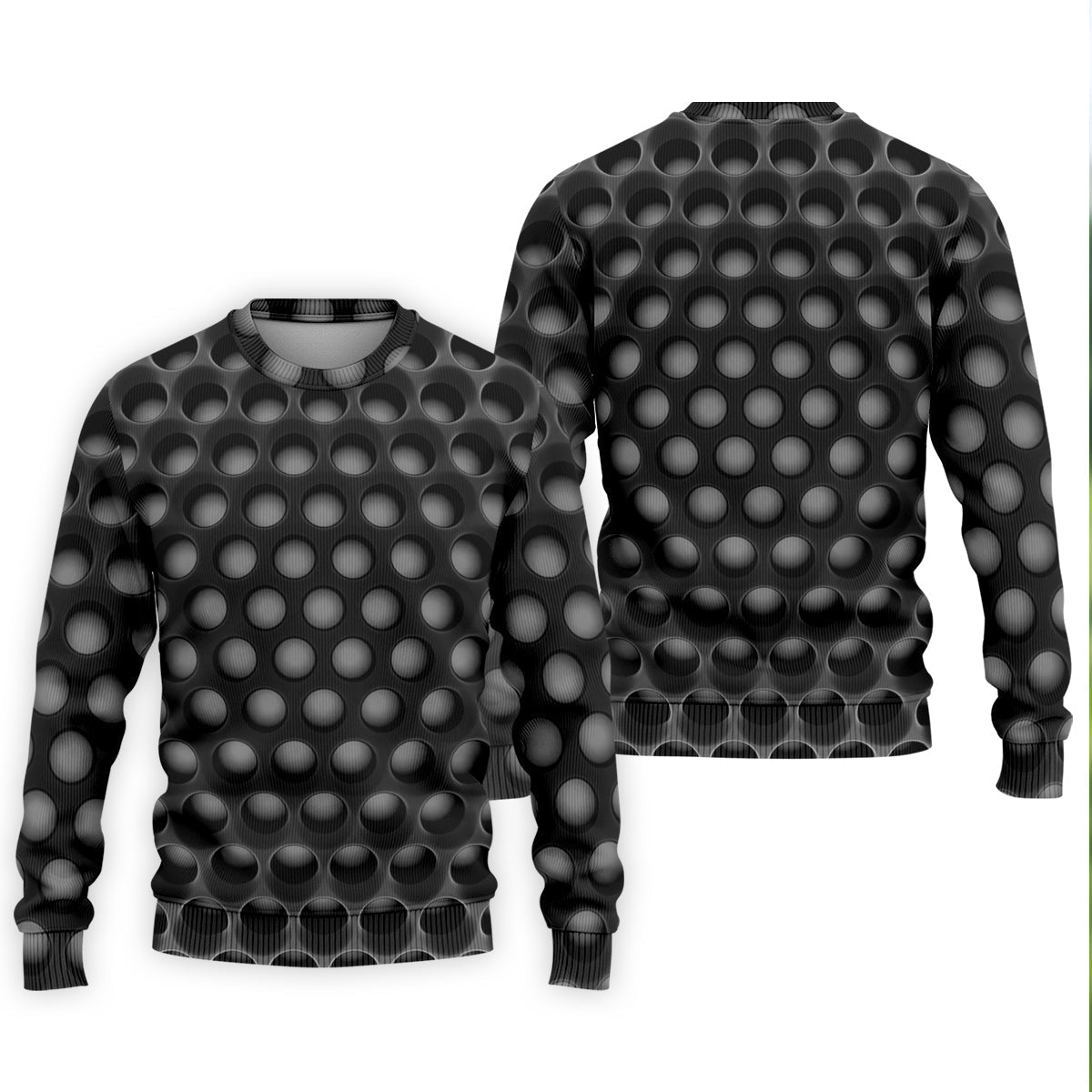 3D Effect Circular Pattern Black Golf Shirt, Cool Golf Outfit, Men's Funny Golf Shirts, Polo ShirtFor Men