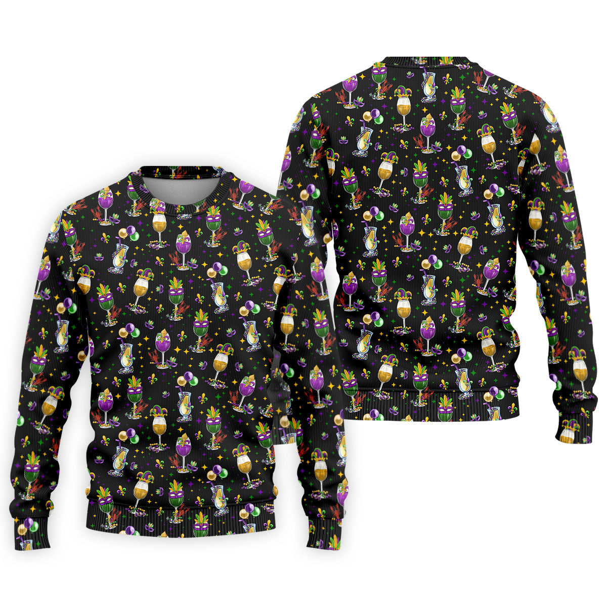 Mardi Gras Wine Glass Beaded Garland Fleur De Lis Black Golf Shirt, Polo ShirtFor Men, Golf Shirts For Men