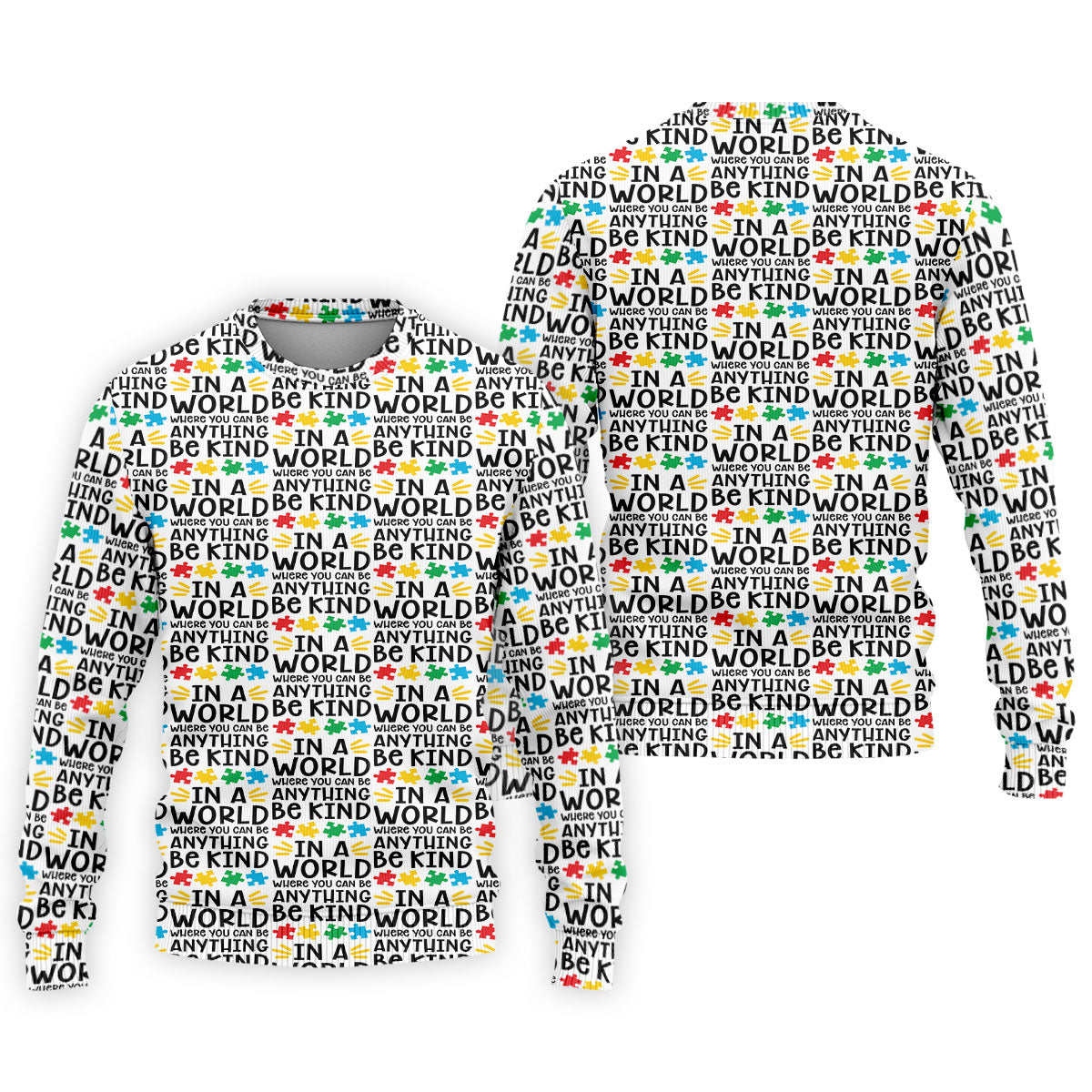 In A World Where You Can Be Anything Be Kind Autism Awareness Puzzle Pattern White Golf Shirt, Polo ShirtFor Men