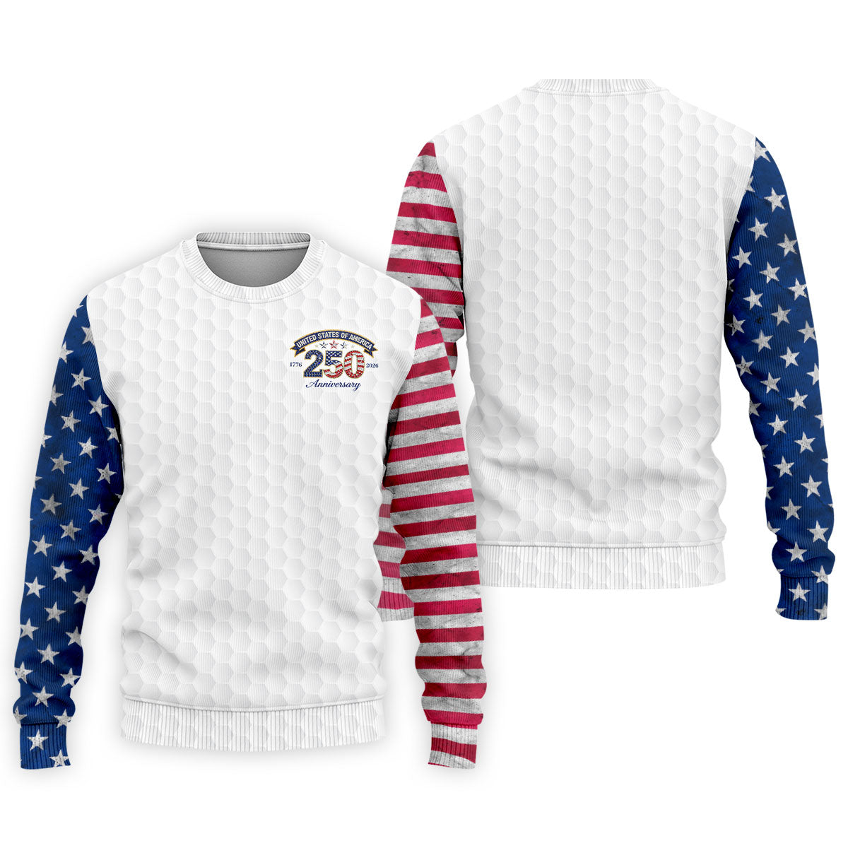250th Anniversary Golf Ball Pattern White Golf Shirt, Patriotic 4th Of July Golf Shirt, Golf Shirts For Men