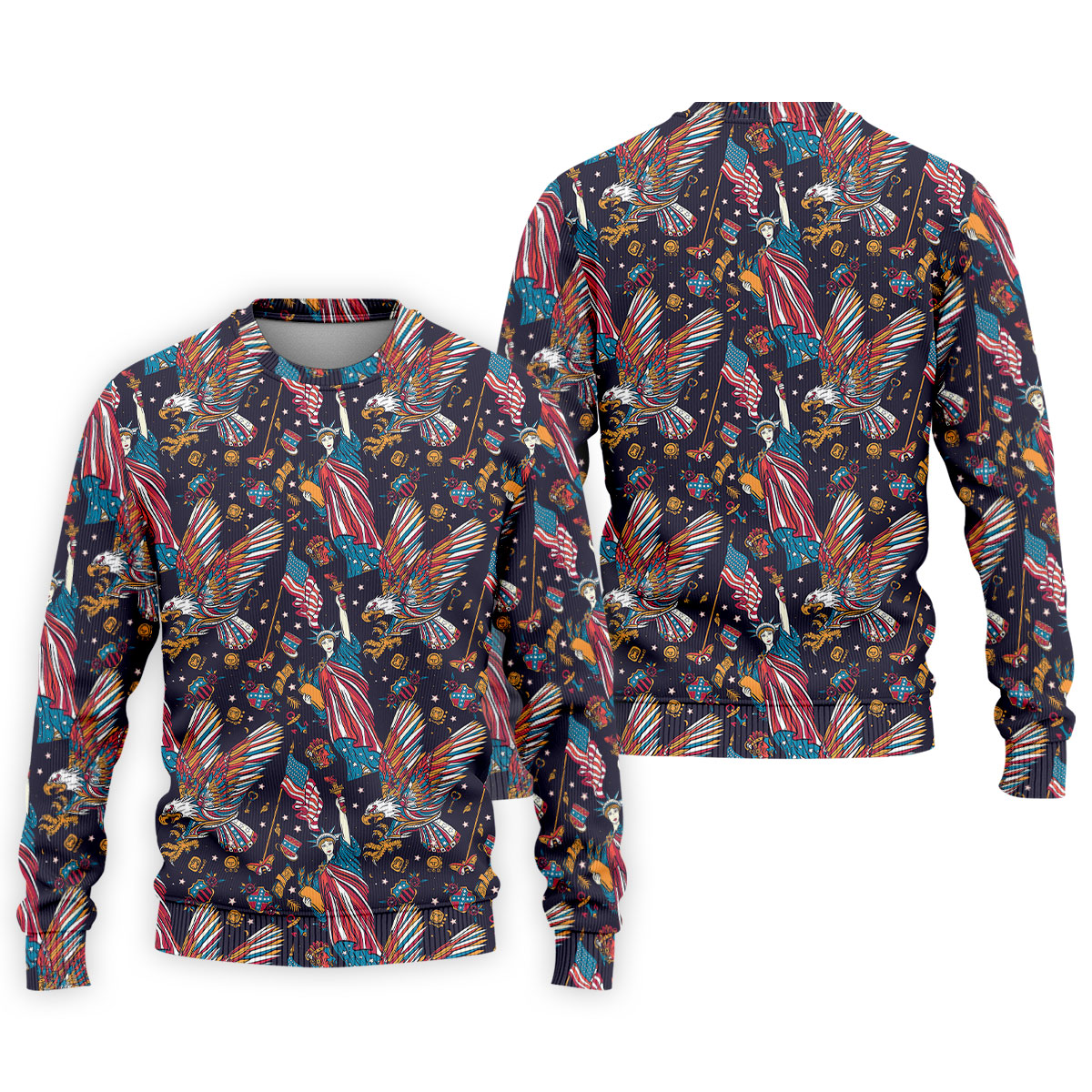 Patriotic American Eagle With Flag Statue Of Liberty Pattern 250th Anniversary Golf Shirts For Men