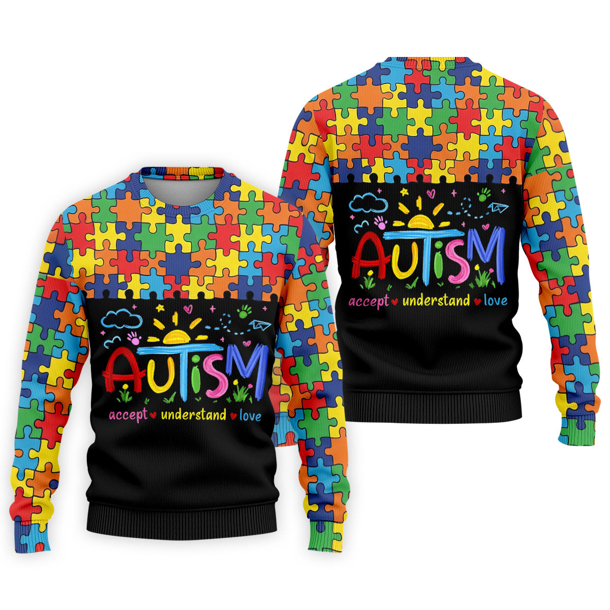 Awareness Accept Understand Love Colorful Puzzle Golf Shirt, Polo ShirtFor Men, Golf Shirts For Men