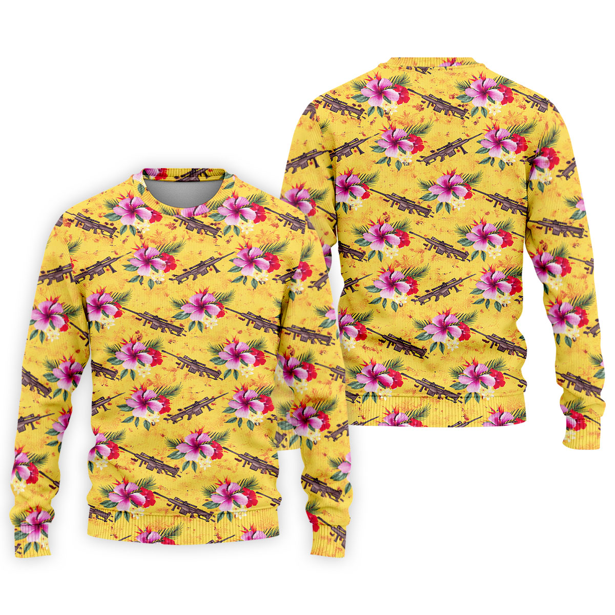 Floral Pattern Army Theme Hawaiian Yellow Golf Shirt, Men's Golf Polo Shirtlf Shirts For Men