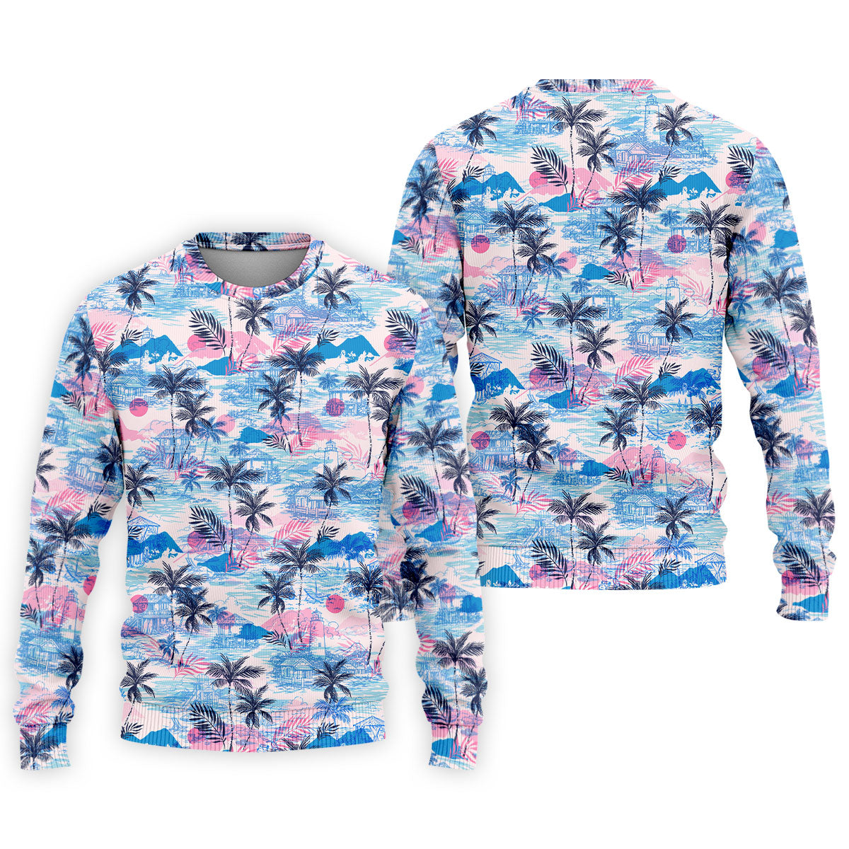 Tropical Island Sunset Pink And Blue Hawaiian Golf Shirt, Polo Shirtor Men, Golfing Apparel