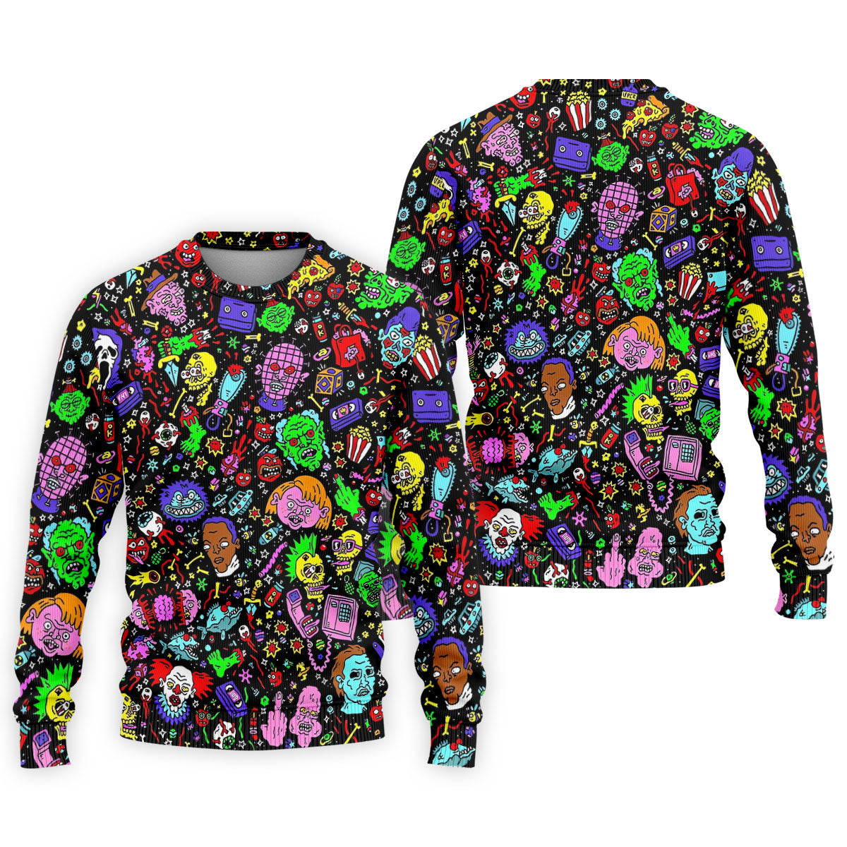 Halloween Horror Character Doodle Hawaiian Golf Shirt, Men's Golf Shirt, Printed Golf Polo Shirt