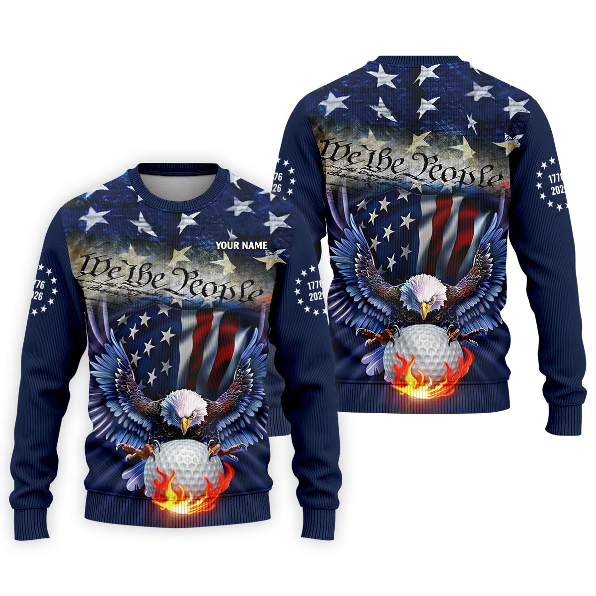 We The People Eagle Golf Ball 250th Anniversary USA 1776-2026 Golf Tops For Men, 4th Of July Golf Shirts For Men
