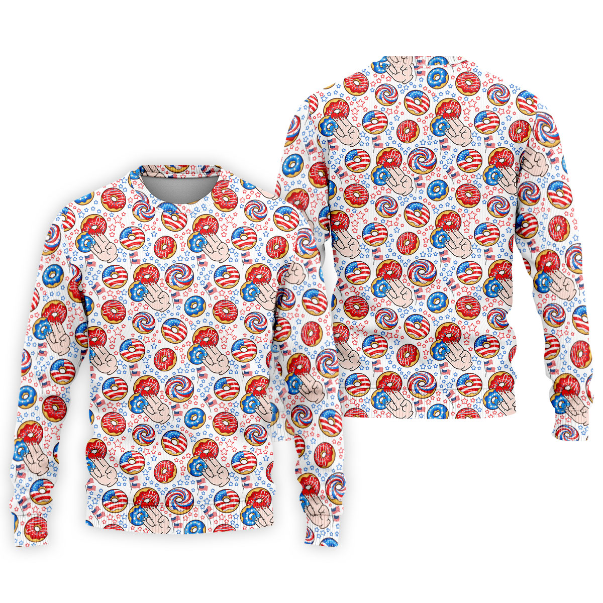 Donut Finger Funny Dirty American Flag Pattern White Golf Shirts For Men, 250th Anniversary Patriotic Golf Shirt