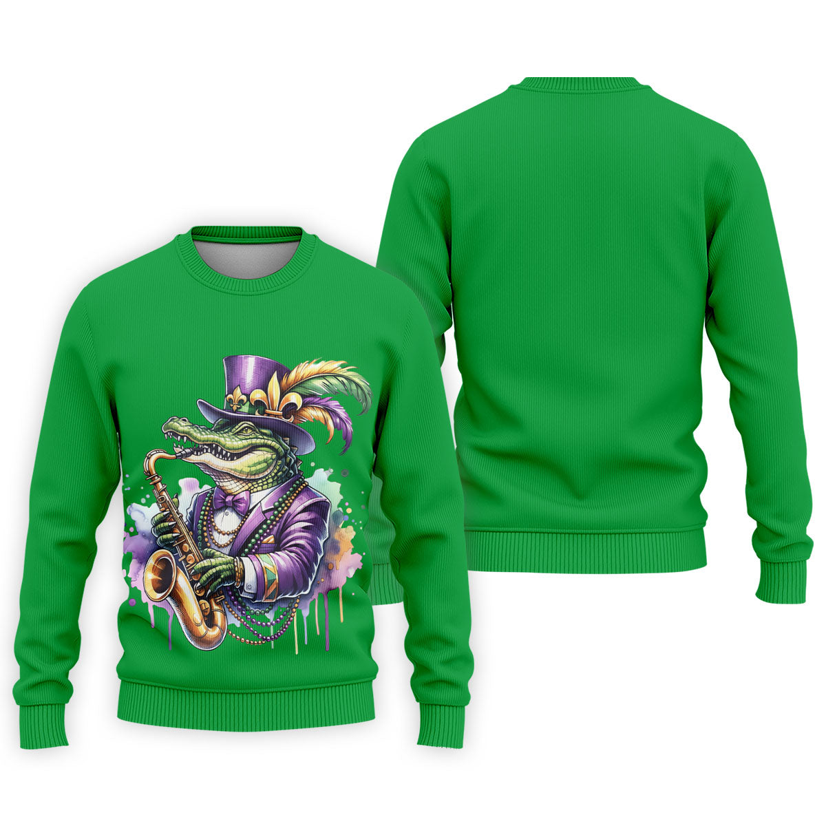 Mardi Gras Alligator Playing Saxophone Green Golf Shirt, Golf Shirts For Men, Polo ShirtFor Men