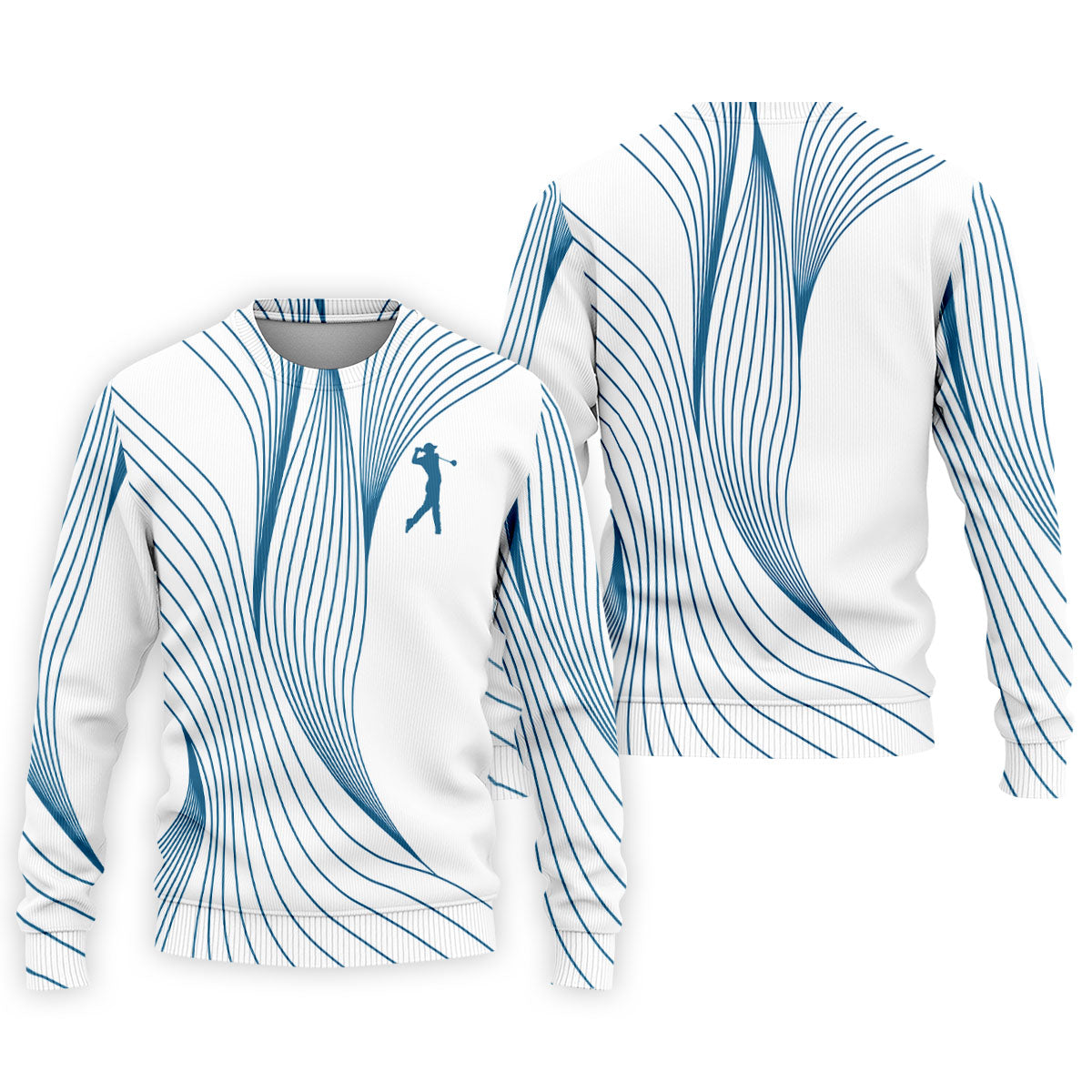 Geometric Line Wavy Line Blue And White Golf Shirts For Men, Men's Golf Shirt, Polo ShirtFor Men