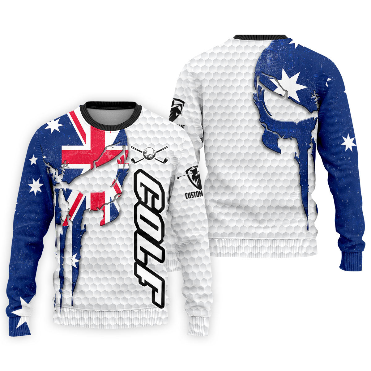 Cool Skull Golf Ball Pattern Australia Flag Print White Golf Shirt, Polo Shirtor Men