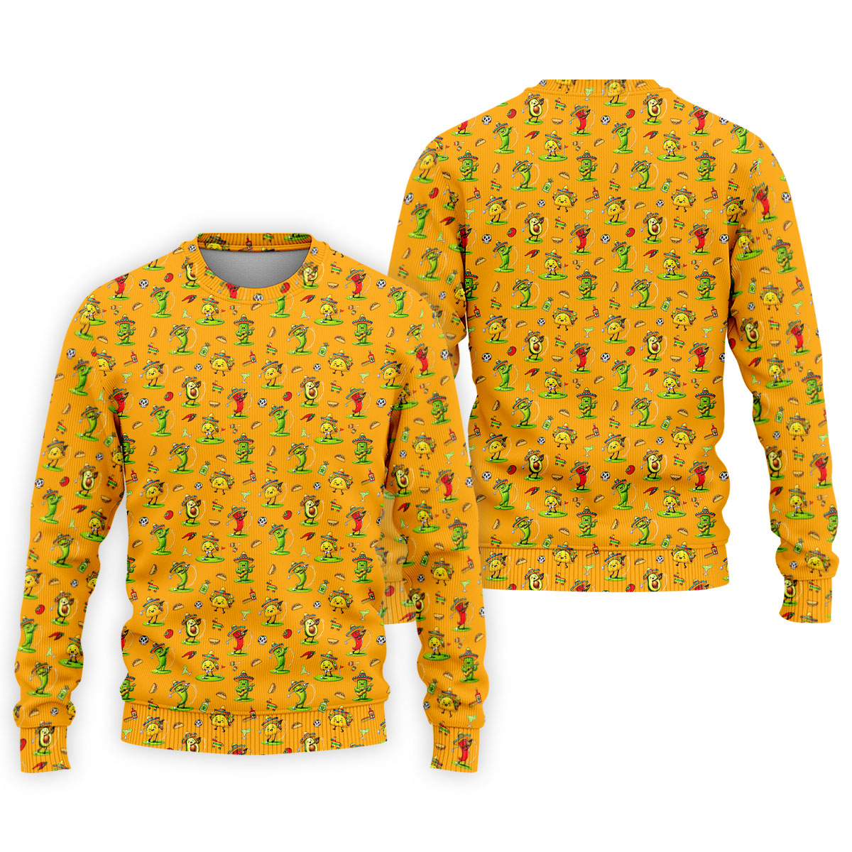 Mexican Cartoon Food Characters Cinco De Mayo Celebration Fiesta Themed Yellow Golf Shirts For Men