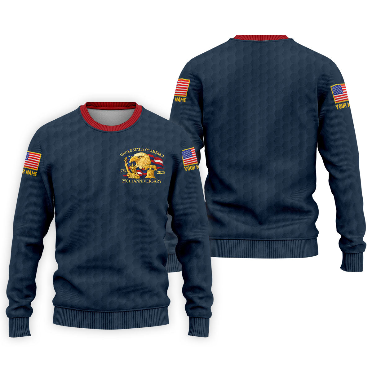 United States 250th Anniversary Patriotic Eagle Navy Custom Golf Shirts, 4th Of July Golf Shirts For Men