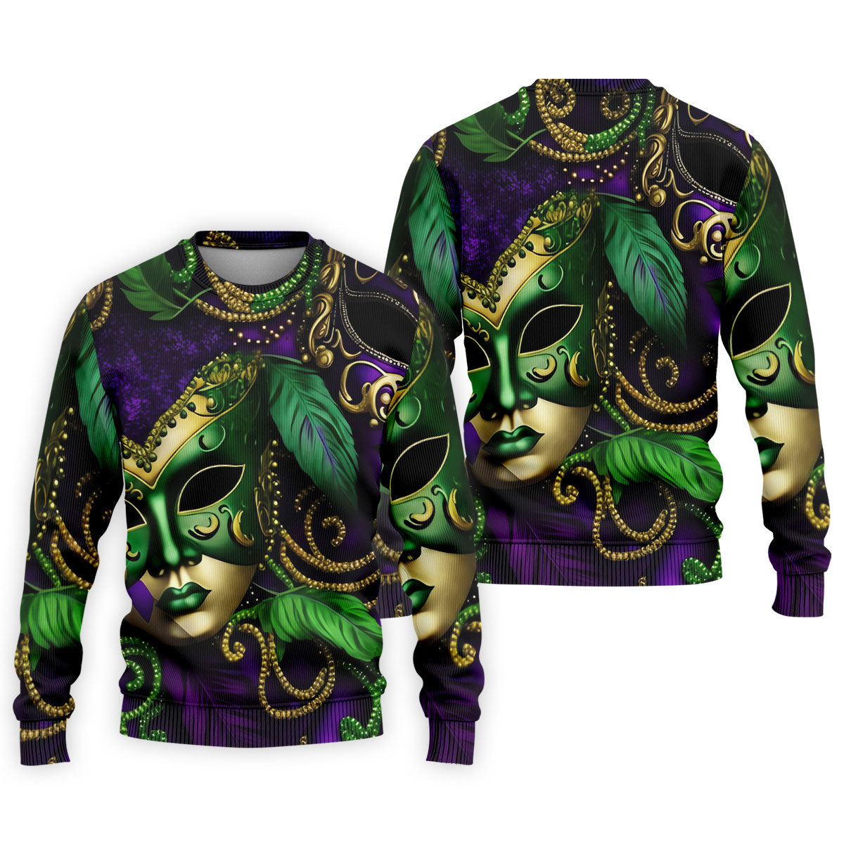 Purple Green Gold Carnival Mask Feather Print Mardi Gras Golf Shirt, Polo ShirtFor Men, Golf Shirts For Men