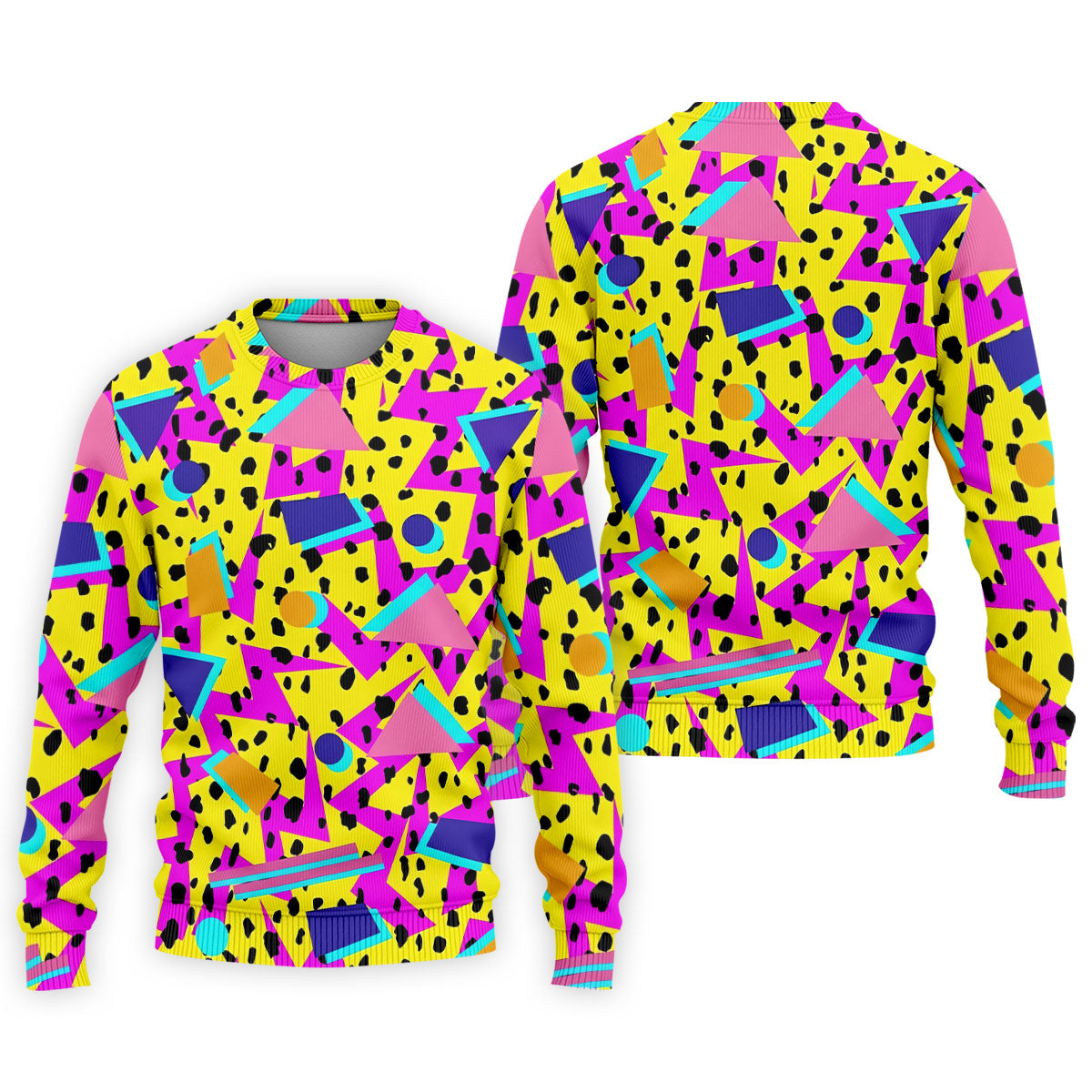 Retro Neon Geometric Shapes Yellow Golf Shirt, Golf Shirts For Men, Mens Golf Apparel, Polo Shirts For Men