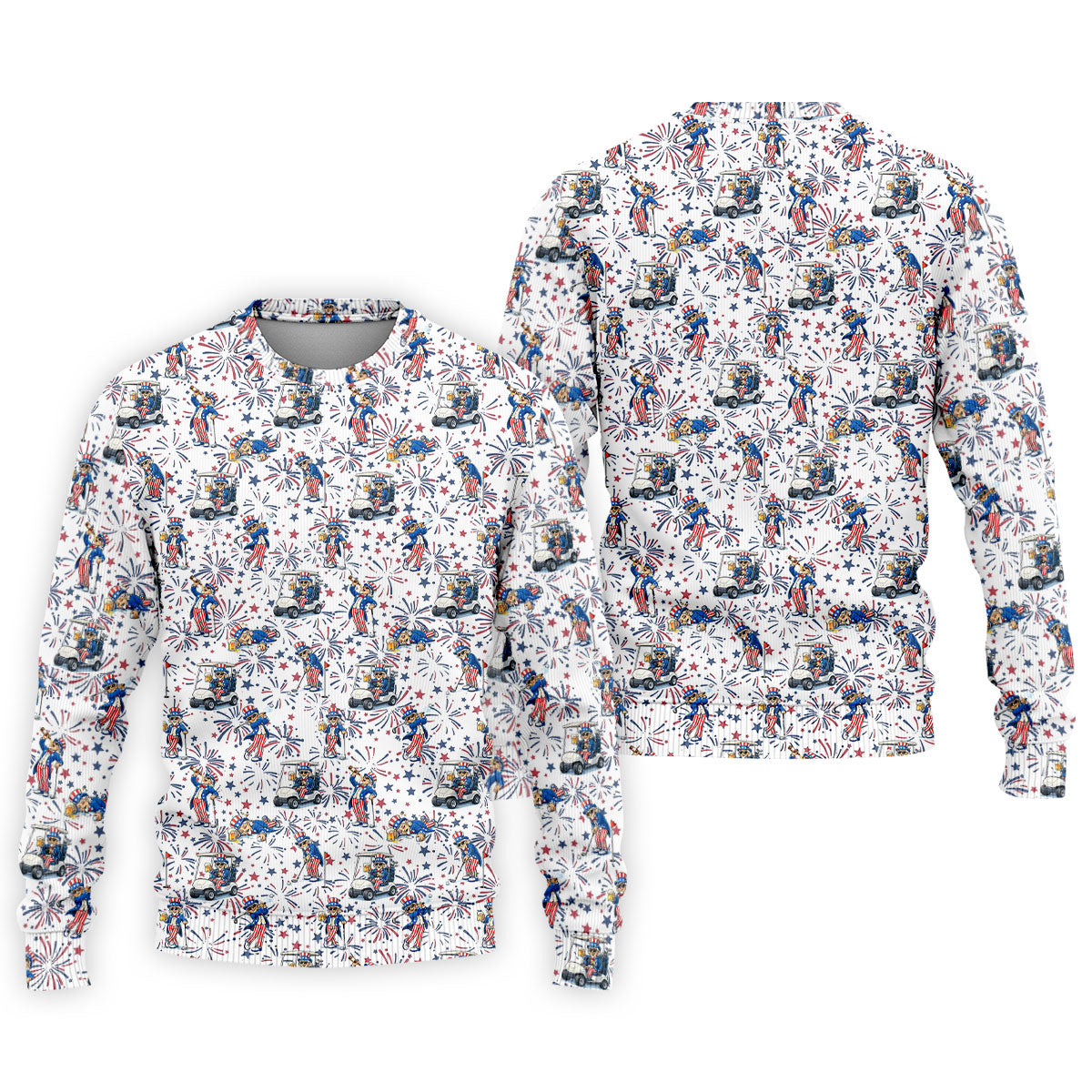 Patriotic Theme Golf And Beer Funny 4th Of July Golf Shirt, 250 Years Seamless Pattern Golf Shirts For Men