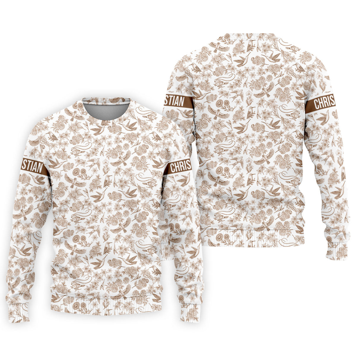 Custom Name Toile de Jouy Birds And Flowers Brown Golf Shirt, Polo ShirtFor Men, Golf Gift For Men