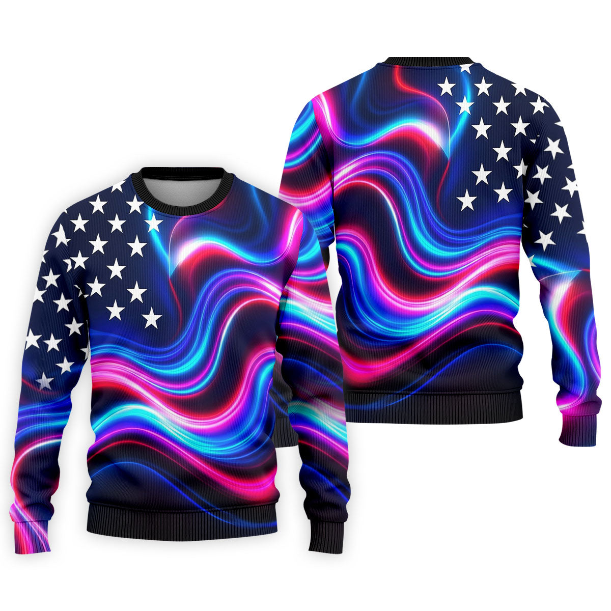 Star Pattern Neon Color Wavy Stripes 250th Anniversary, Patriotic 4th Of July Golf Shirts For Men