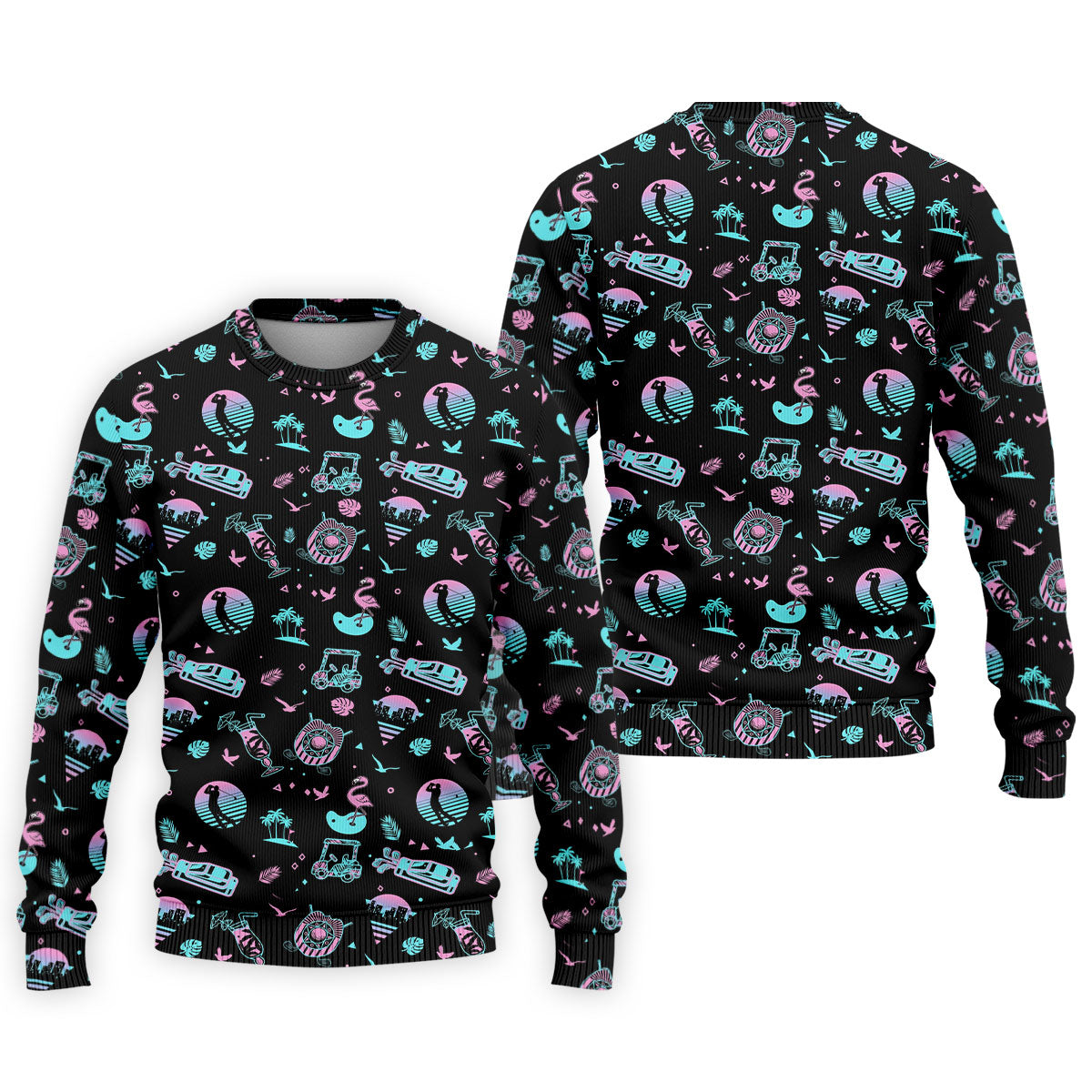 Flamingo Tropical Gradient Colors Retro Golf Shirt, Golf Tops For Men, Golf Shirts For Men