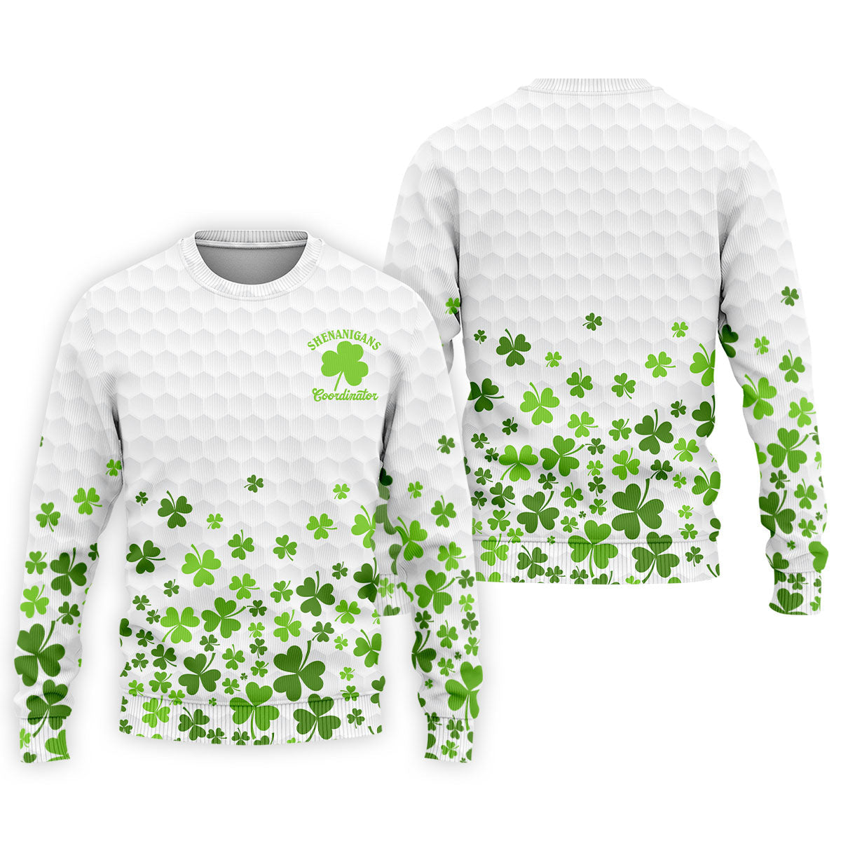 Shenanigans Coordinator Golf Ball Pattern St Patrick Day White Golf Shirt, Golf Tops For Men, Golf Shirts For Men
