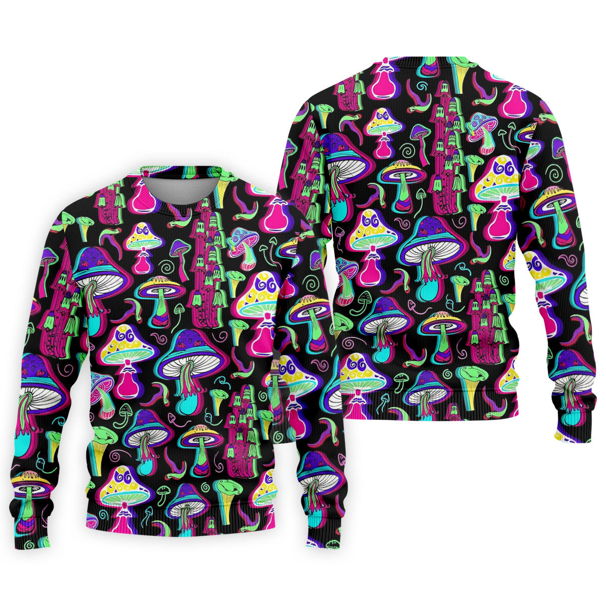 Black Neon Mushroom Pattern Golf Shirt, Mens Golf Polo, Golf Apparel For Men, Printed Golf Shirts