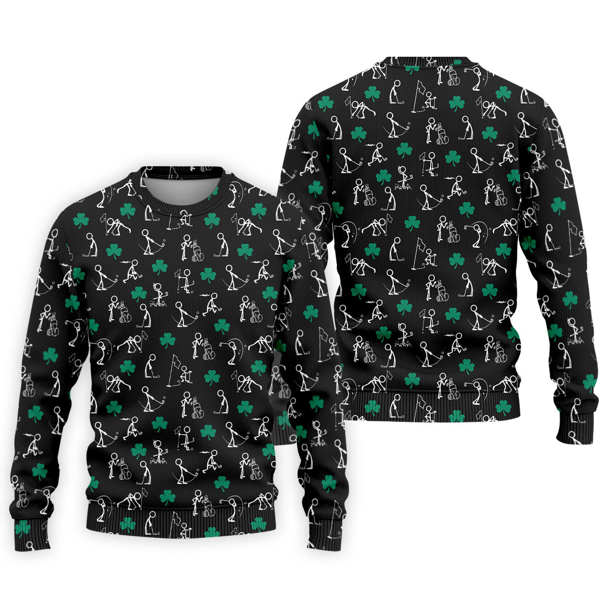 Stick Figure Golf Pose St Patrick's Day Shamrock Black Golf Shirt, Polo ShirtFor Men, Golf Shirts For Men