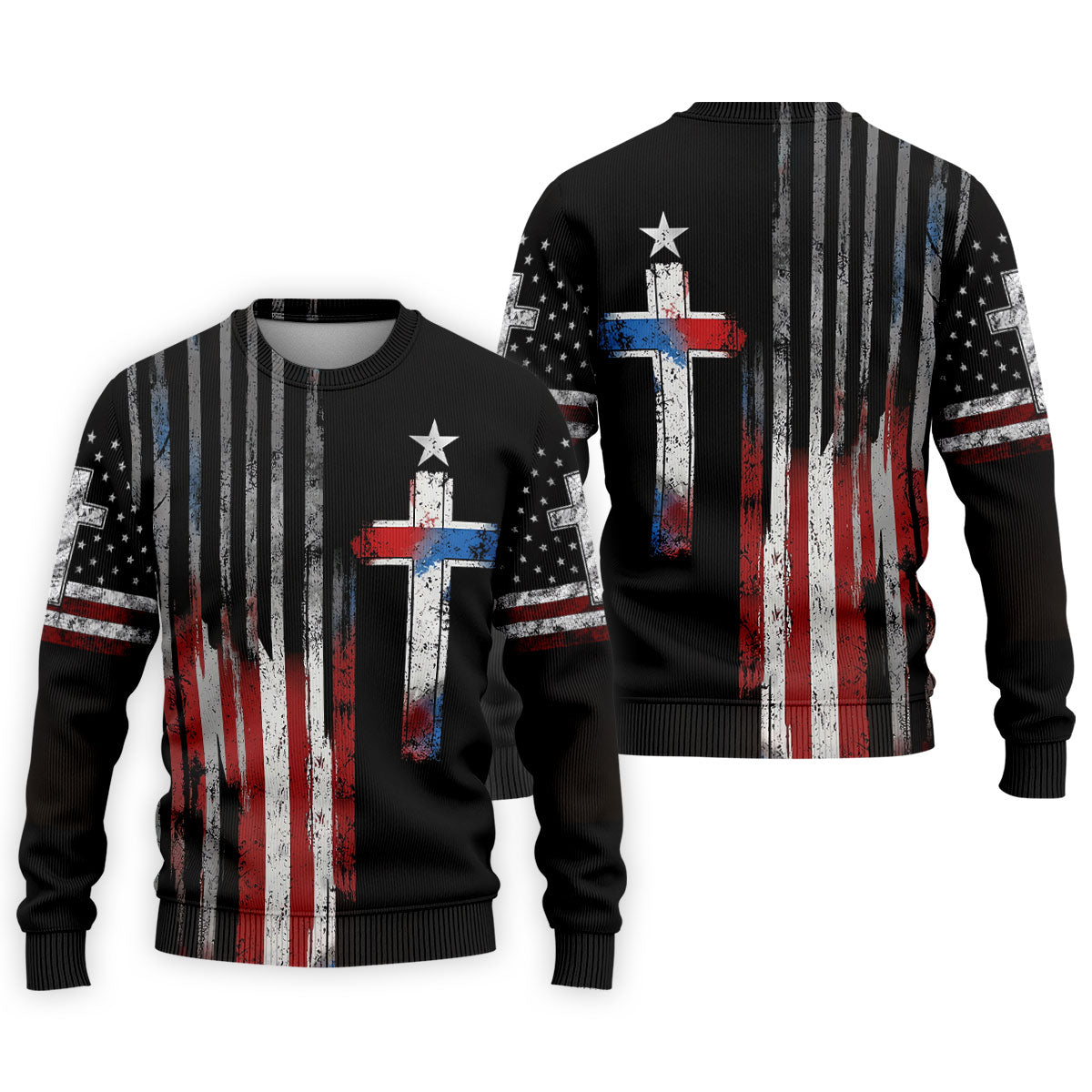 Faith Cross US Flag Golf Shirt, 250 Years Retro Golf Shirt, Patriotic 4th Of July Polo Shirt Men
