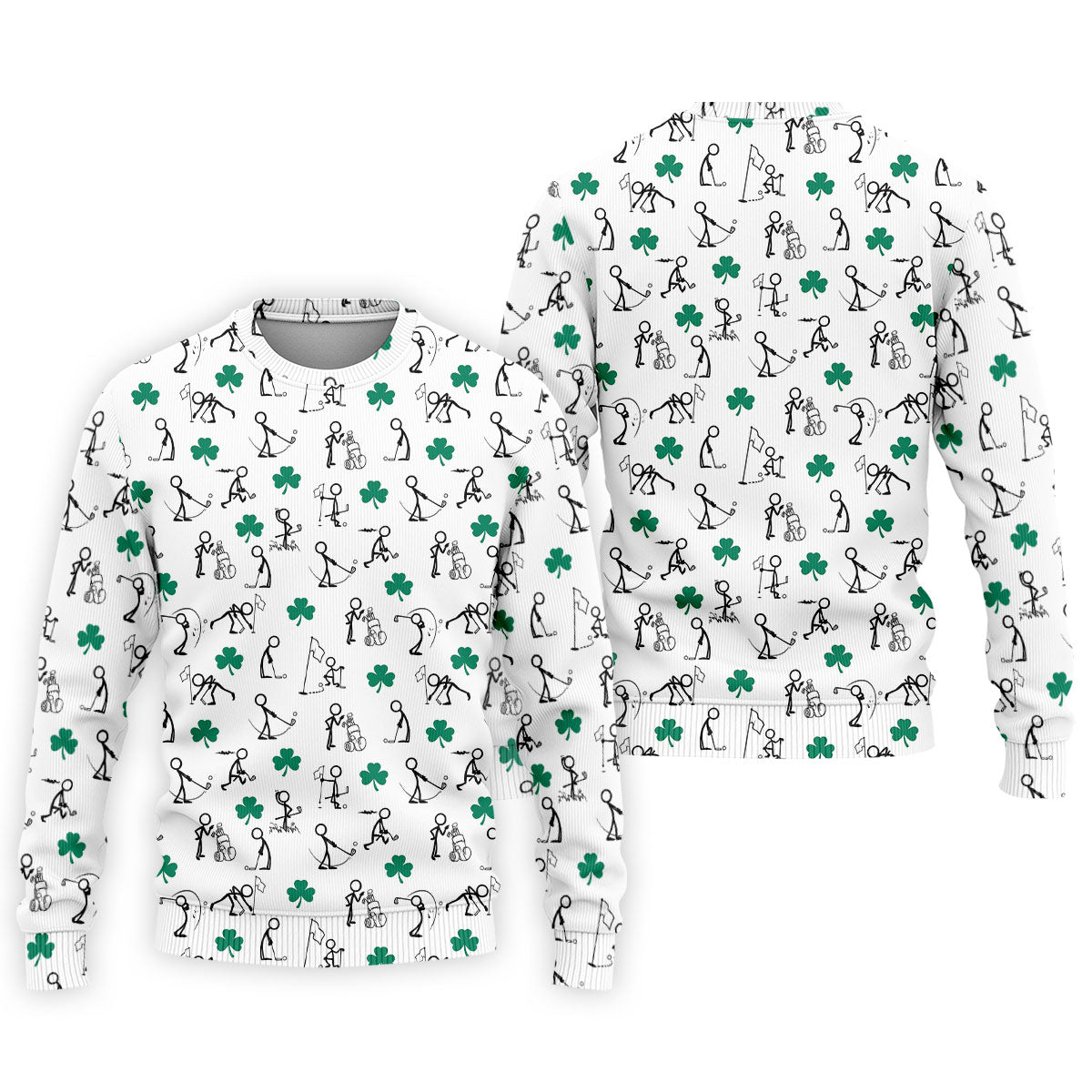 Stick Figure Golf Pose St Patrick's Day Shamrock White Golf Shirt, Polo ShirtFor Men, Golf Shirts For Men
