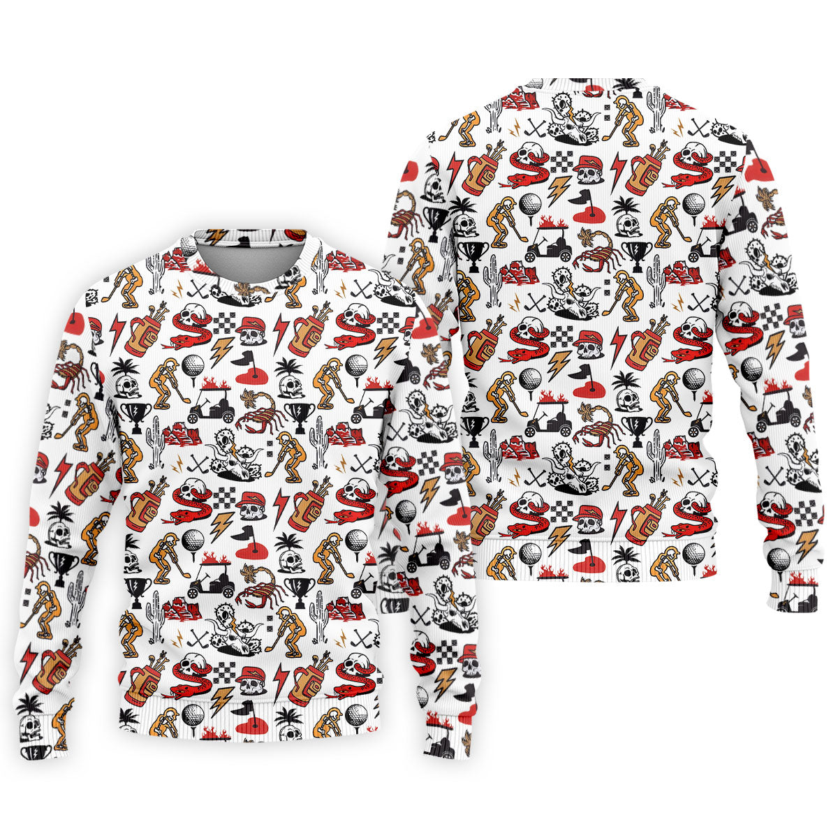 Horror Pattern White Halloween Golf Tops For Men, Fun Golf Shirts For Men, Halloween Gift Idea