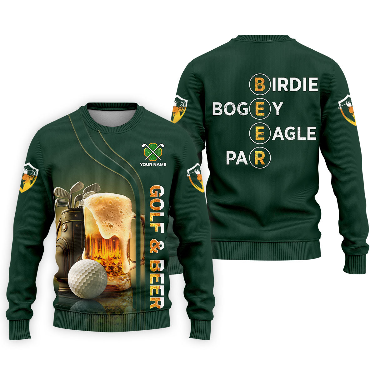 Golf Beer Birdie Bogey Eagle Par St Patrick's Day Green Golf Polos For Men, Golf Shirts For Men, St Patricks Day Golf Shirt