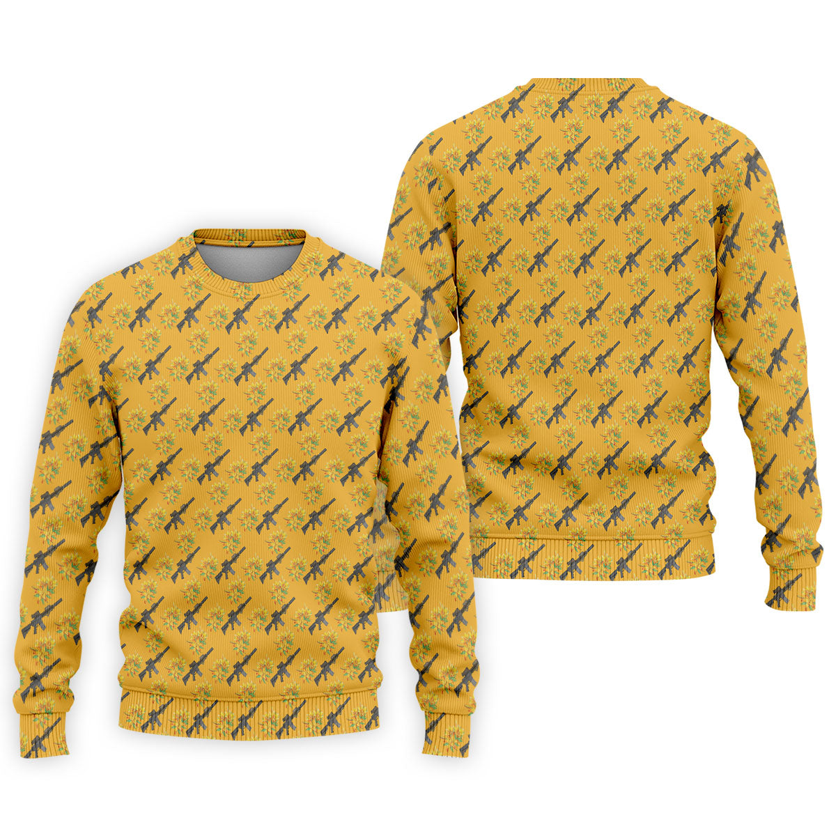 Gun And Flower Yellow Lily Flower Seamless Pattern Yellow Golf Shirt, Golf Tops For Men, Golf Shirts For Men