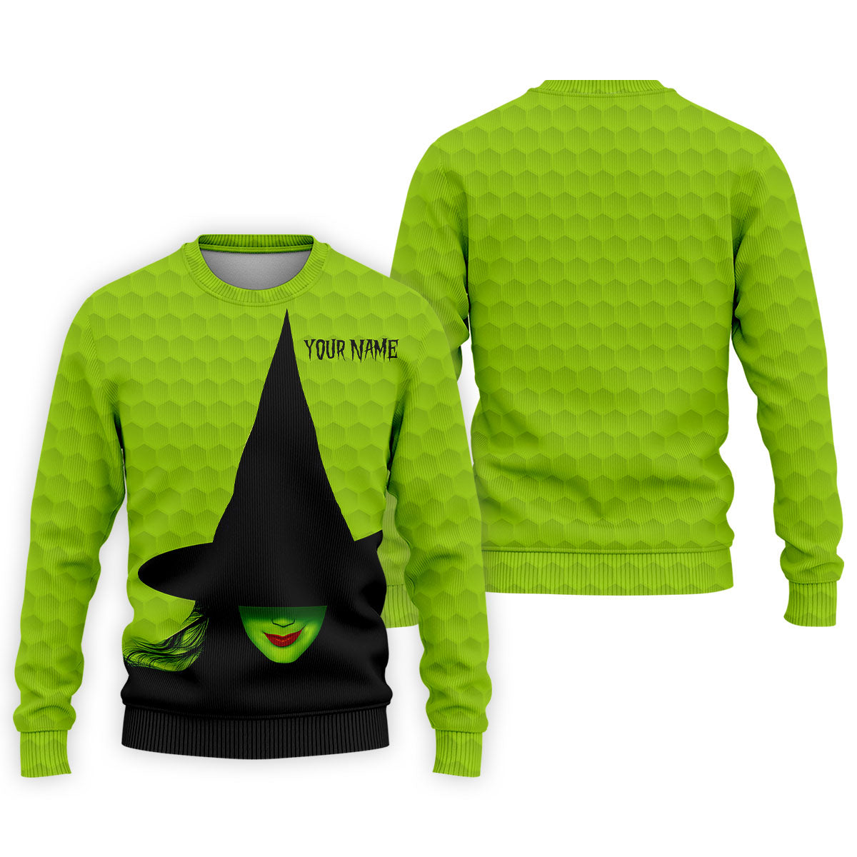 The Green Witch Golf Ball Pattern Golf Tops For Men, Spooky Vibe Men's Funny Golf Shirts, Halloween Golf Shirt