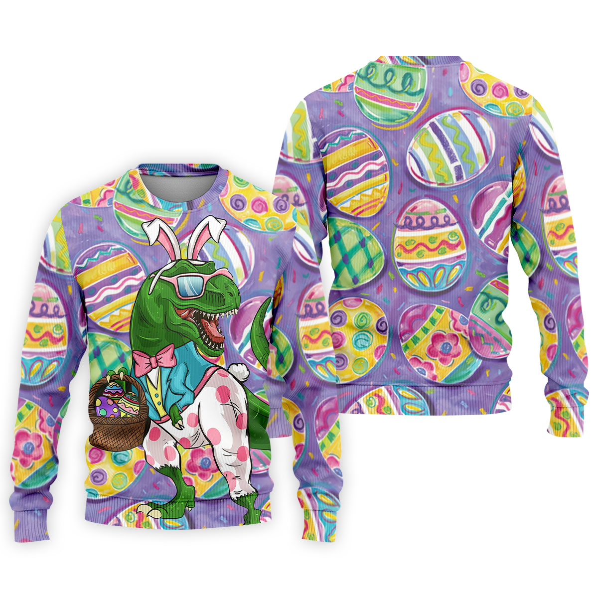 T-Rex Bunny Painted Easter Eggs Golf Shirts For Men, Men's Funny Golf Shirts, Polo ShirtFor Men