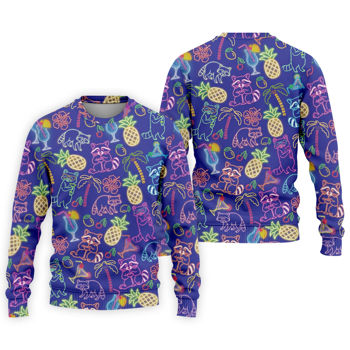 Neon Tropical Raccoon Cocktail Pattern Hawaiian Golf Shirt, Men's Golf Shirt, Polo Shirts For Men