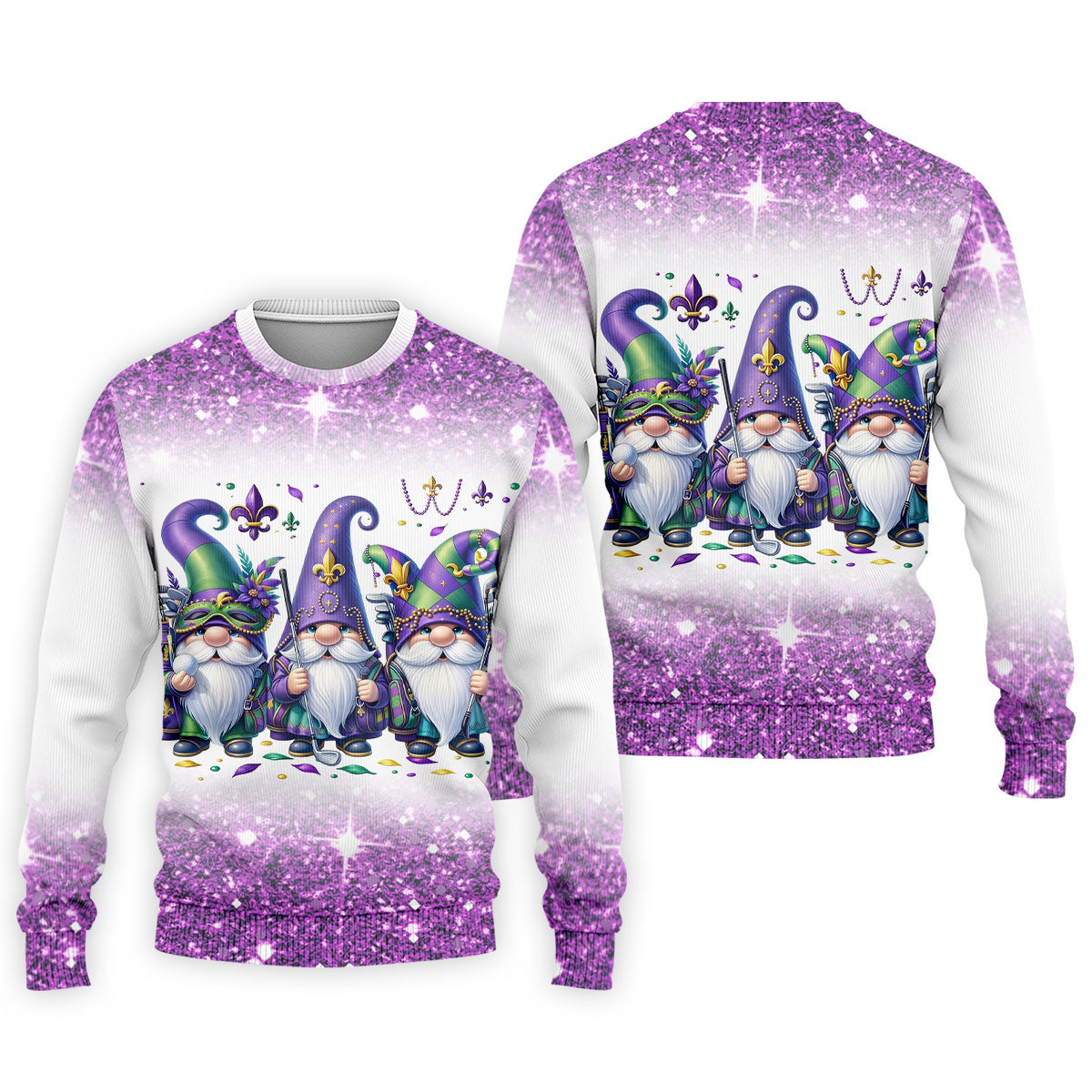 Mardi Gras Gnomes Fleur De Lis Glitter Effect Golf Tops For Men, Polo ShirtFor Men, Golf Shirts For Men