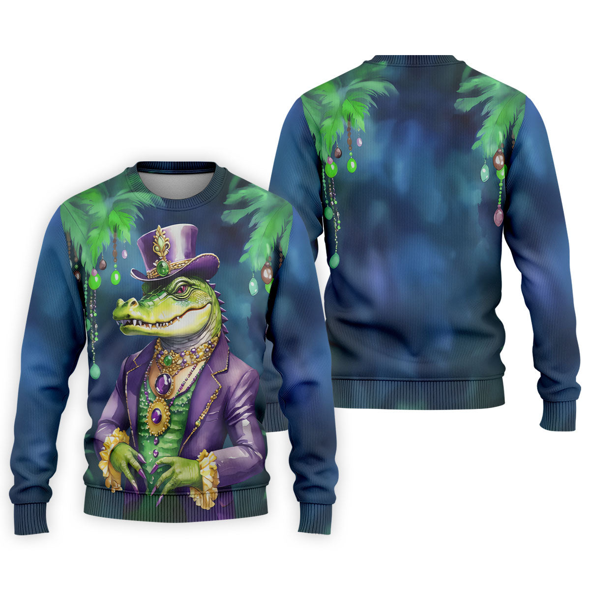 Mardi Gras Alligator Navy Golf Shirt, Men's Funny Golf Shirts, Polo ShirtFor Men, Golf Shirts For Men