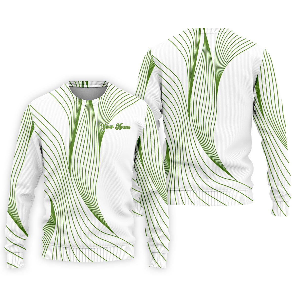 Geometric Line Wavy Line Green And White Custom Name Golf Shirts For Men, Men's Golf Shirt, Polo Shirt Men