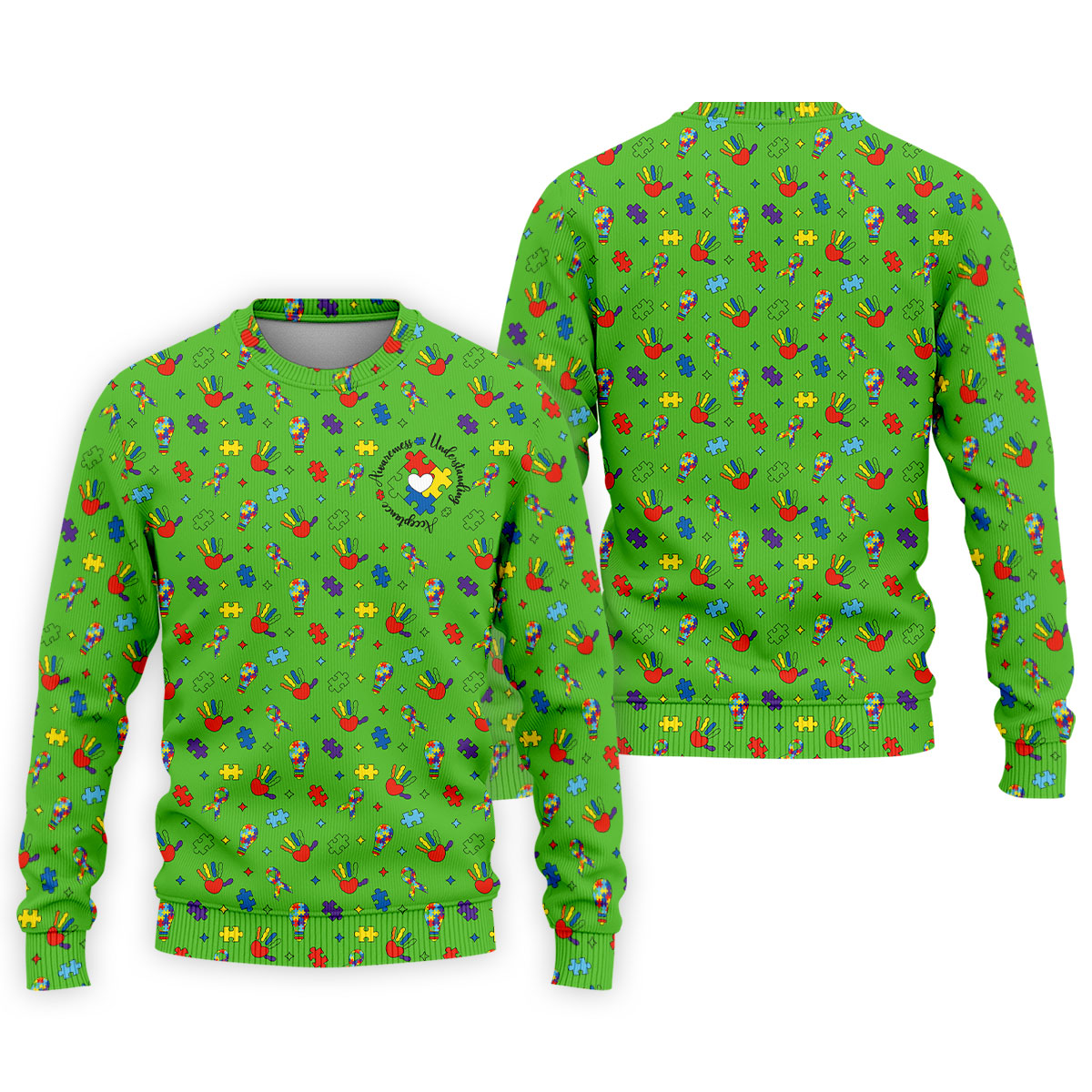 Awareness Understanding Acceptance Autism Ribbon Green Golf Shirt, Autism Awareness Colors Golf Shirts For Men