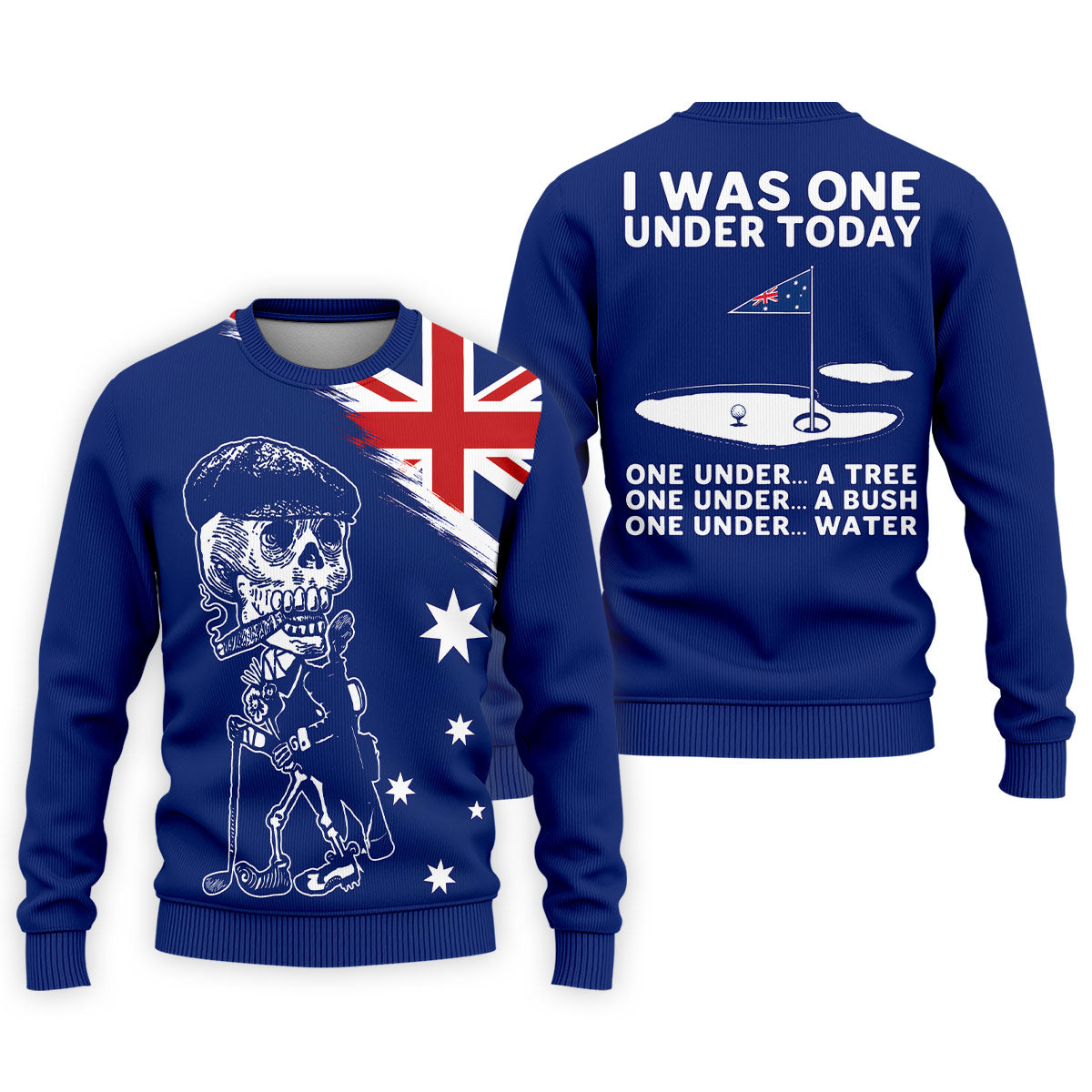 I Was One Under Today Skeleton Golfer Australia Flag Print Golf Tops For Men, Polo Shirtor Men