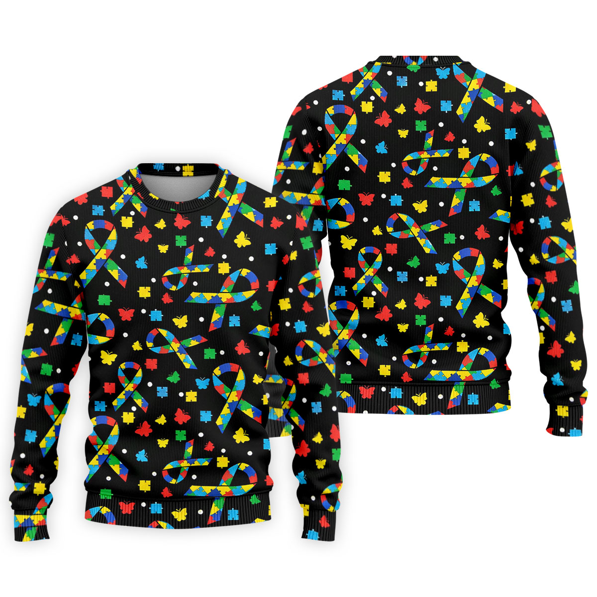 Autism Awareness Ribbon Colorful Butterflies Black Golf Shirt, Golf Tops For Men, Golf Shirts For Men
