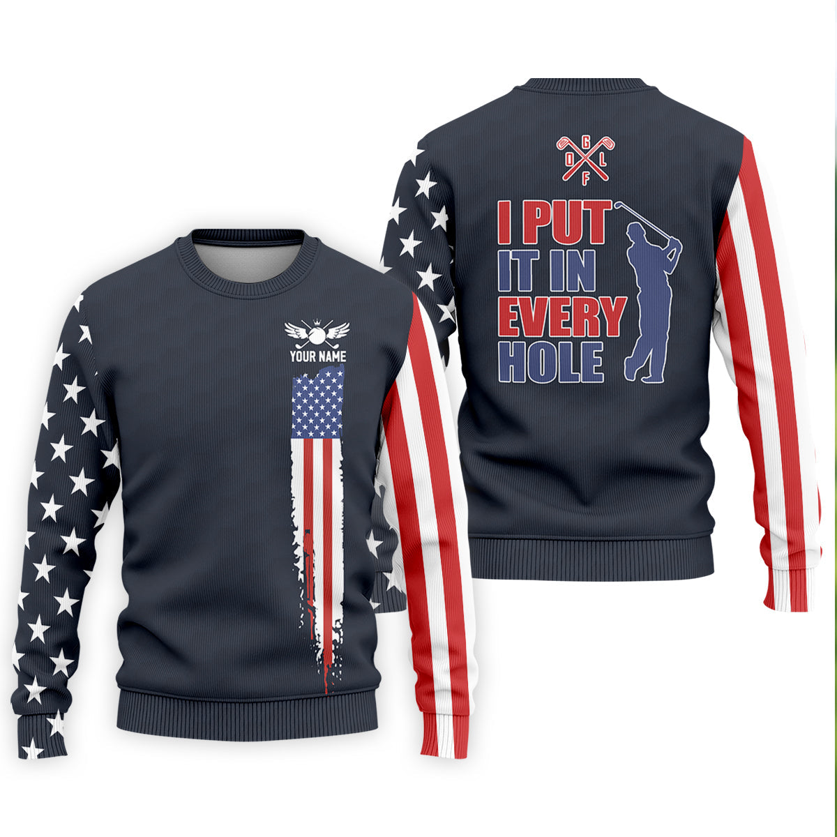 I Put It In Every Hole American Flag Patriot Red White Blue Golf Tops For Men, 250th Anniversary Golf Shirts For Men