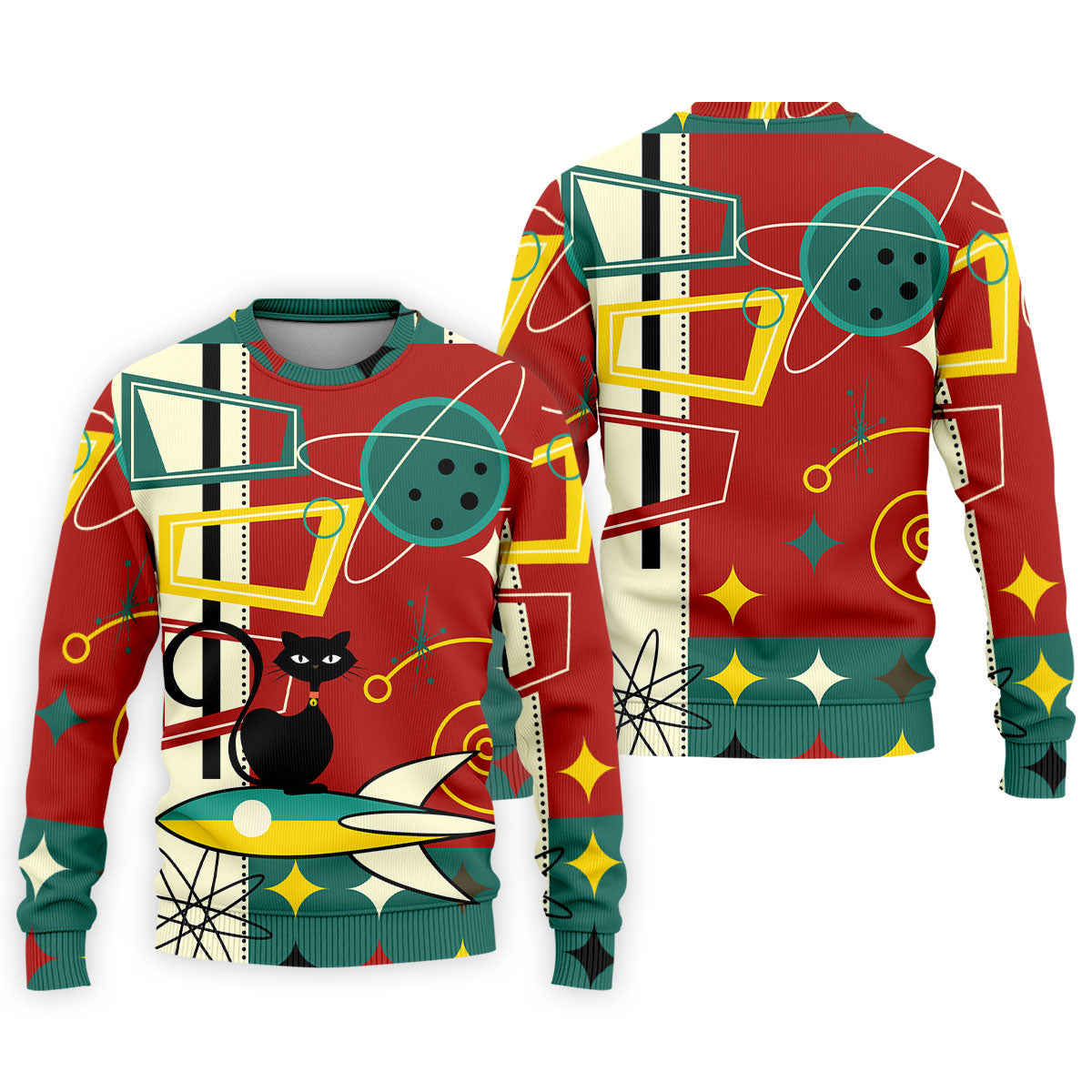 Geometric Abstraction Atomic Cat Hawaiian Golf Shirt, Retro Golf Shirt, Polo Shirtor Men