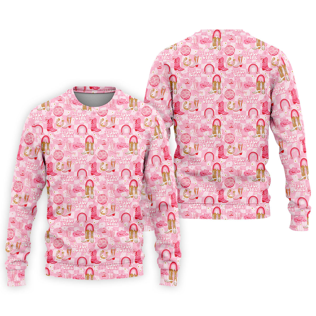 Let's Go Girl Pink Checkered Western Cowgirl Golf Tops For Men, Polo Shirtor Men, Golf Shirts For Men