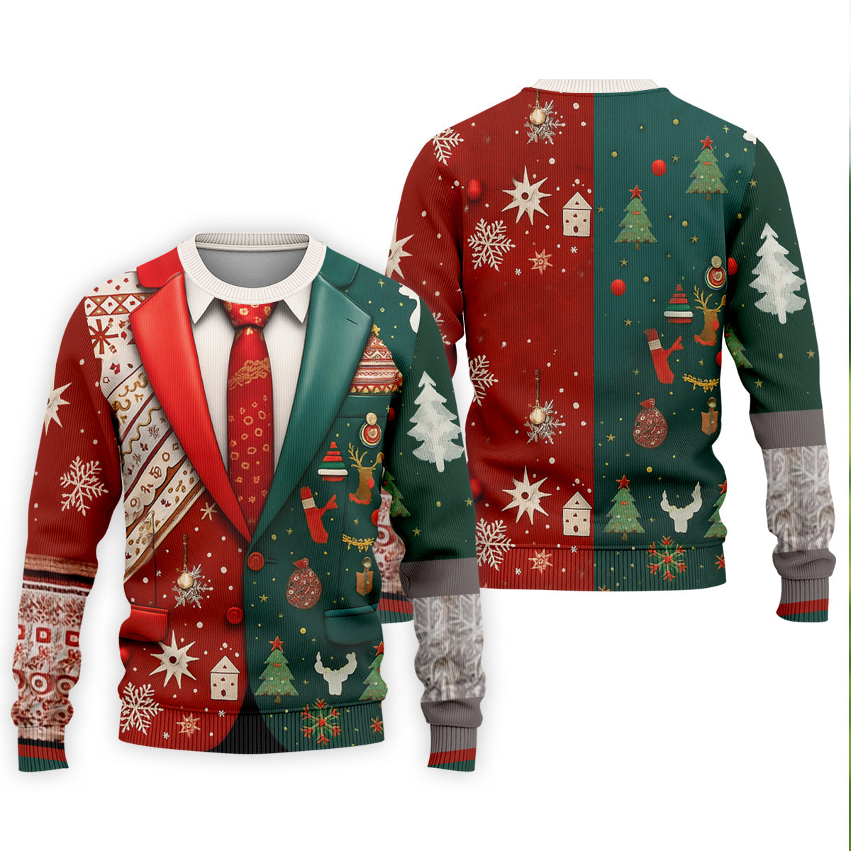 Red And Green Xmas Vintage Prints Men's Golf Polo Shirttmas Golf Shirt, Golf Gift For Men
